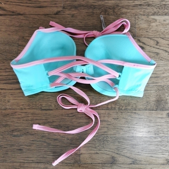 AERIE Bikini Top Bottom Pink Green Medium M New - Picture 5 of 10